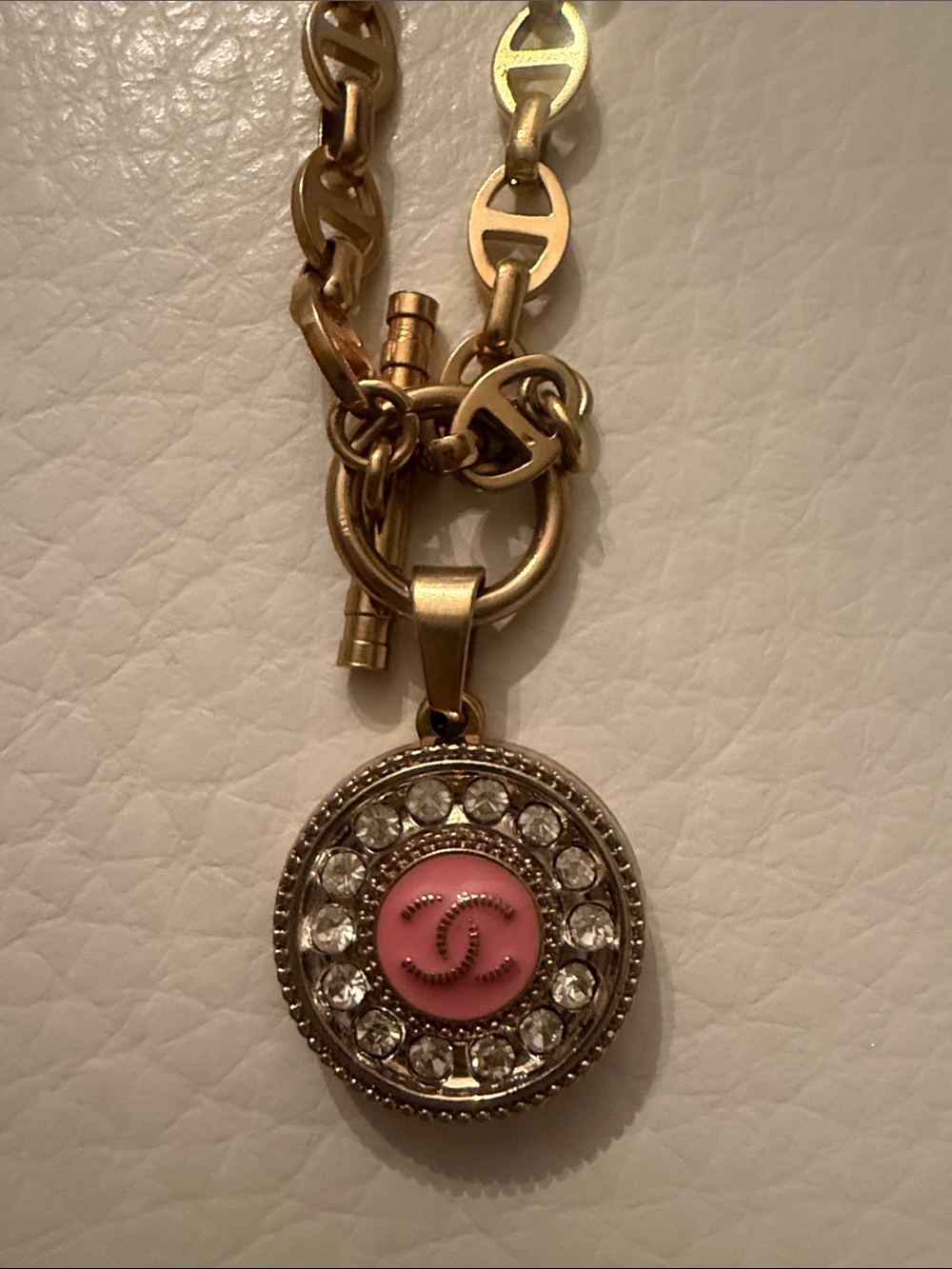 Gold-Tone Pink Accent Pendant Necklace